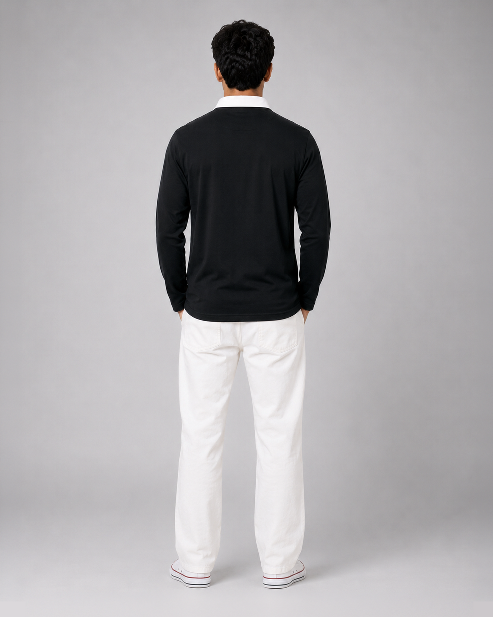 Black Full Sleeve with Tricolor Embroidered | Relaxed Fit Polo T-shirt