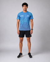 Blue Stripe Print Round Neck Dri- Fit T-Shirt