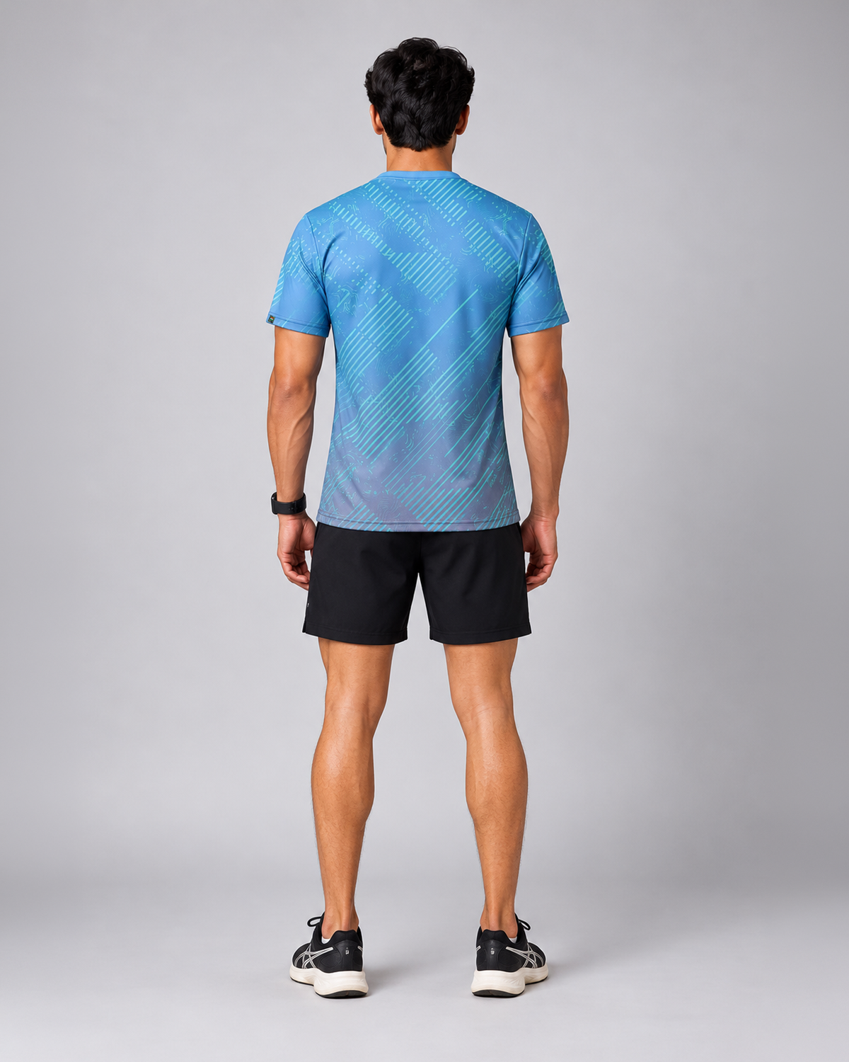 Blue Stripe Print Round Neck Dri- Fit T-Shirt