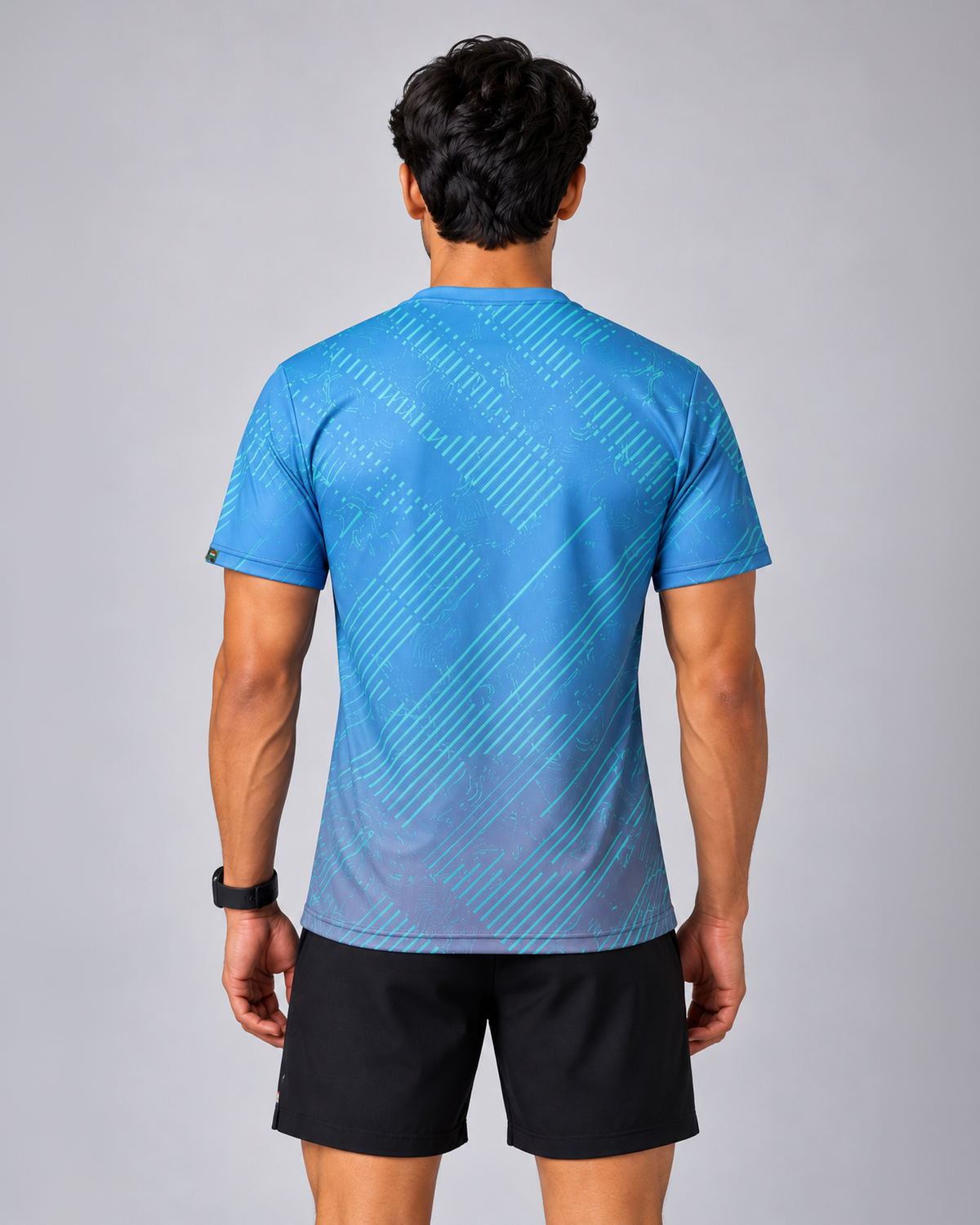 Blue Stripe Print Round Neck Dri- Fit T-Shirt