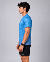 Blue Stripe Print Round Neck Dri- Fit T-Shirt