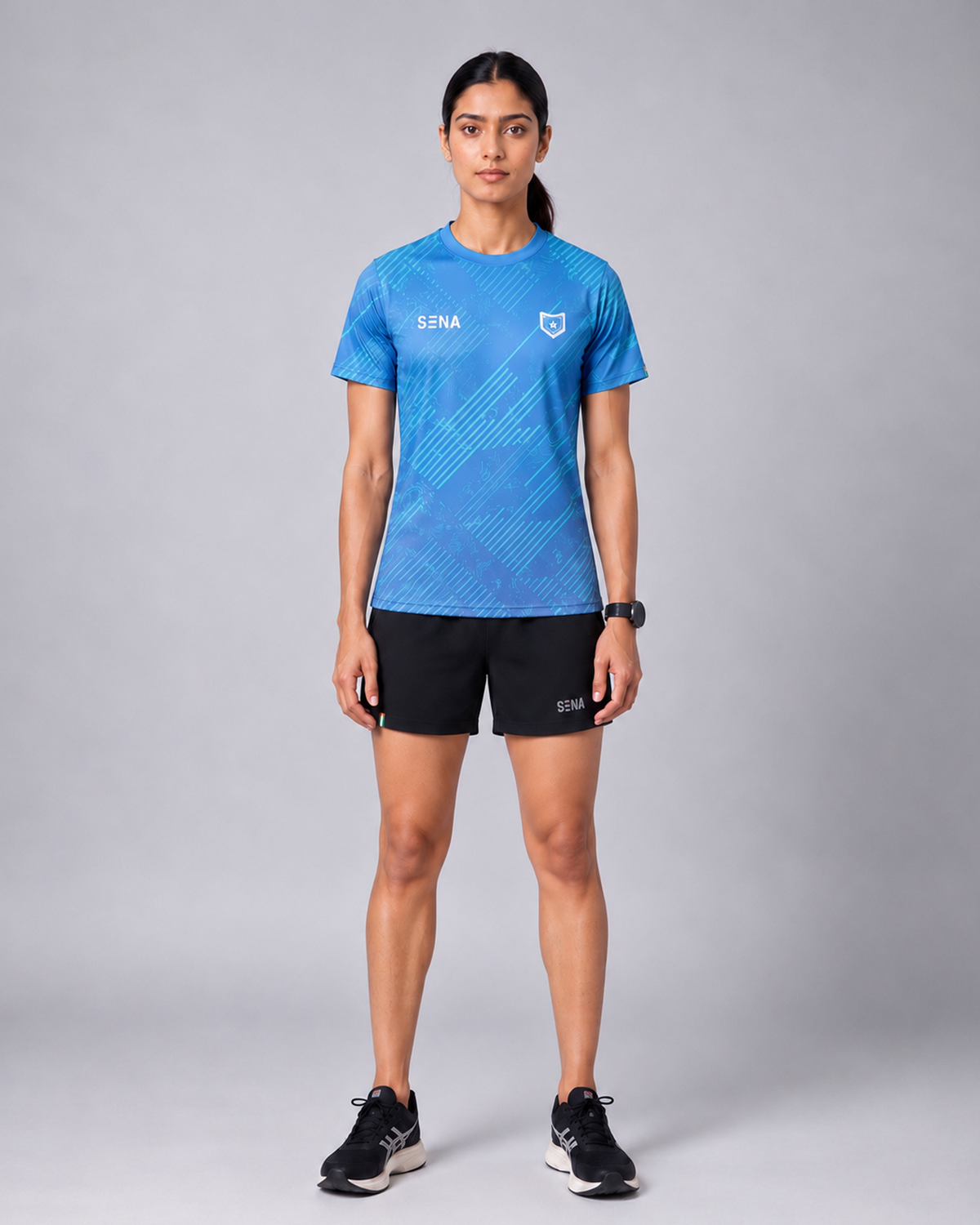 Blue Stripe Print Round Neck Dri- Fit T-Shirt
