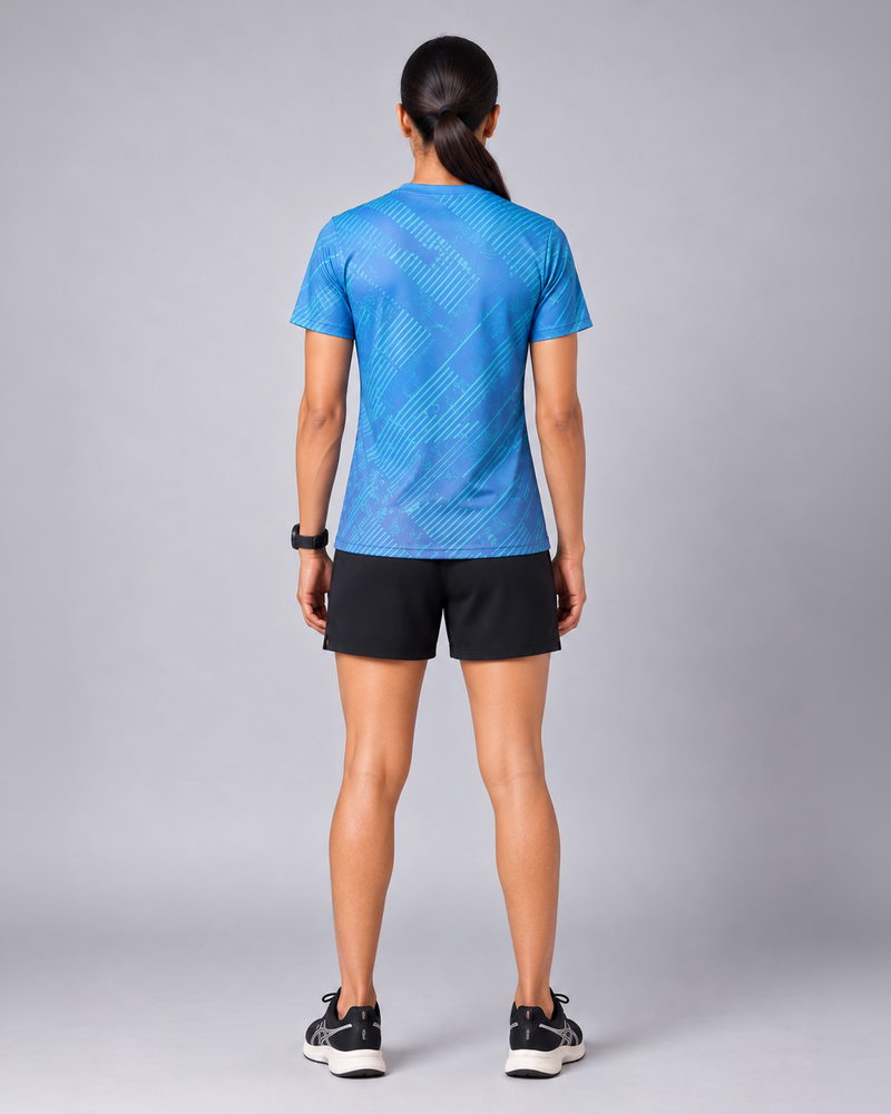 Blue Stripe Print Round Neck Dri- Fit T-Shirt