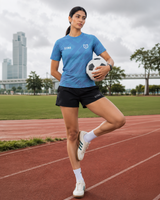 Blue Stripe Print Round Neck Dri- Fit T-Shirt