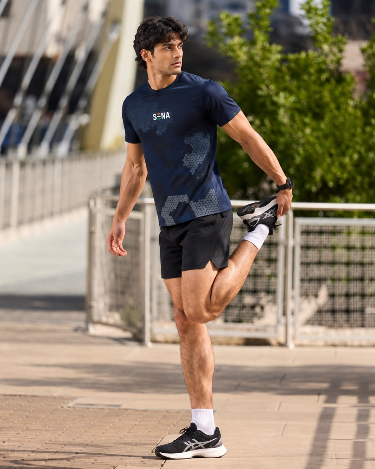 Dark Navy Camo Round Neck Dri-Fit T-Shirt | 180 GSM Athleisure Tee
