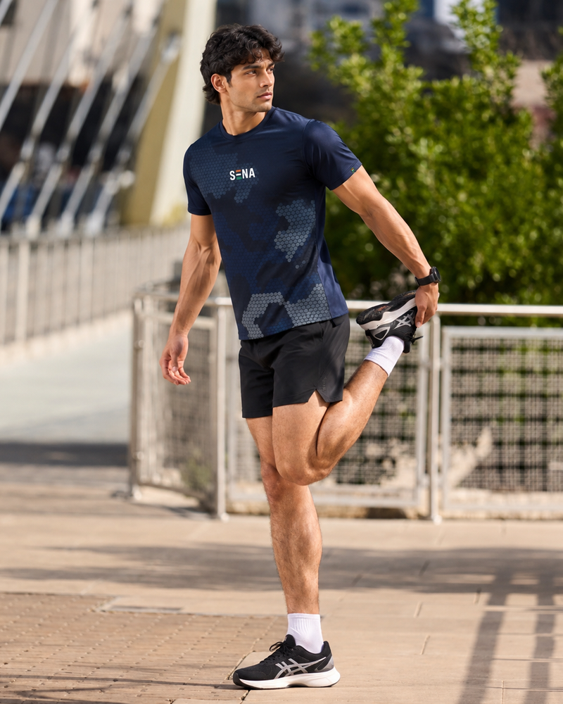 Dark Navy Camo Round Neck Dri-Fit T-Shirt | 180 GSM Athleisure Tee