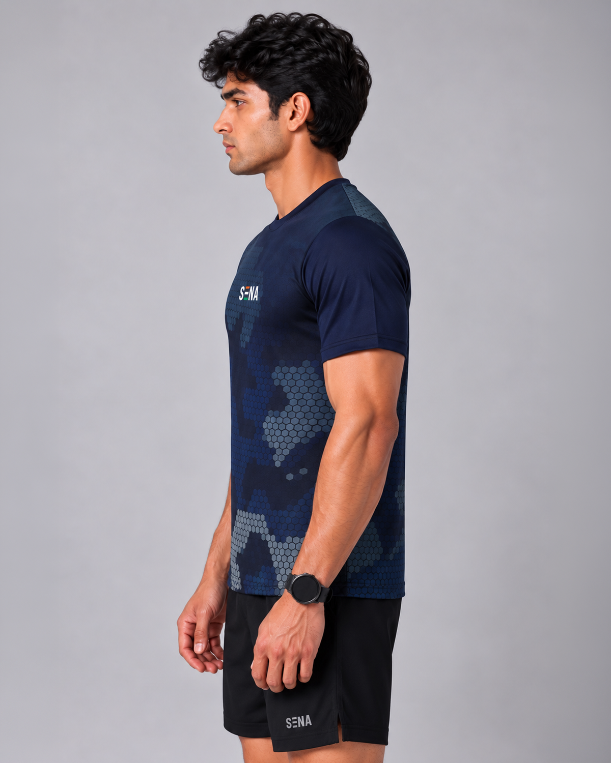 Dark Navy Camo Round Neck Dri-Fit T-Shirt | 180 GSM Athleisure Tee