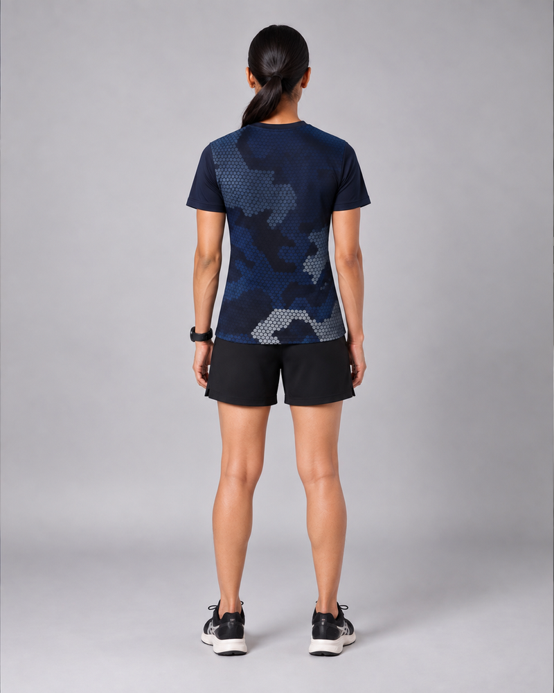 Dark Navy Camo Round Neck Dri-Fit T-Shirt | 180 GSM Athleisure Tee