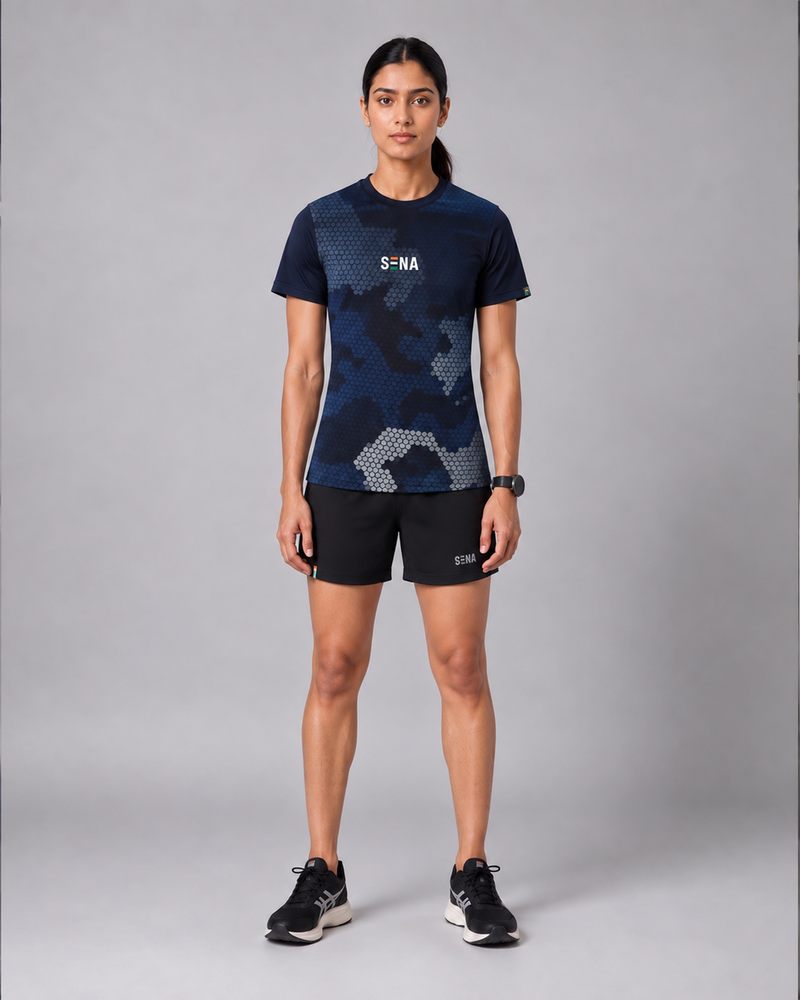 Dark Navy Camo Round Neck Dri-Fit T-Shirt | 180 GSM Athleisure Tee