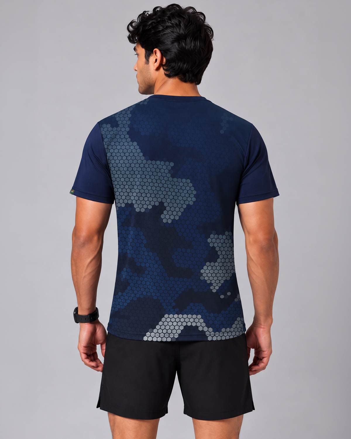 Dark Navy Camo Round Neck Dri-Fit T-Shirt | 180 GSM Athleisure Tee