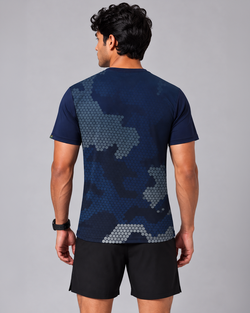Dark Navy Camo Round Neck Dri-Fit T-Shirt | 180 GSM Athleisure Tee