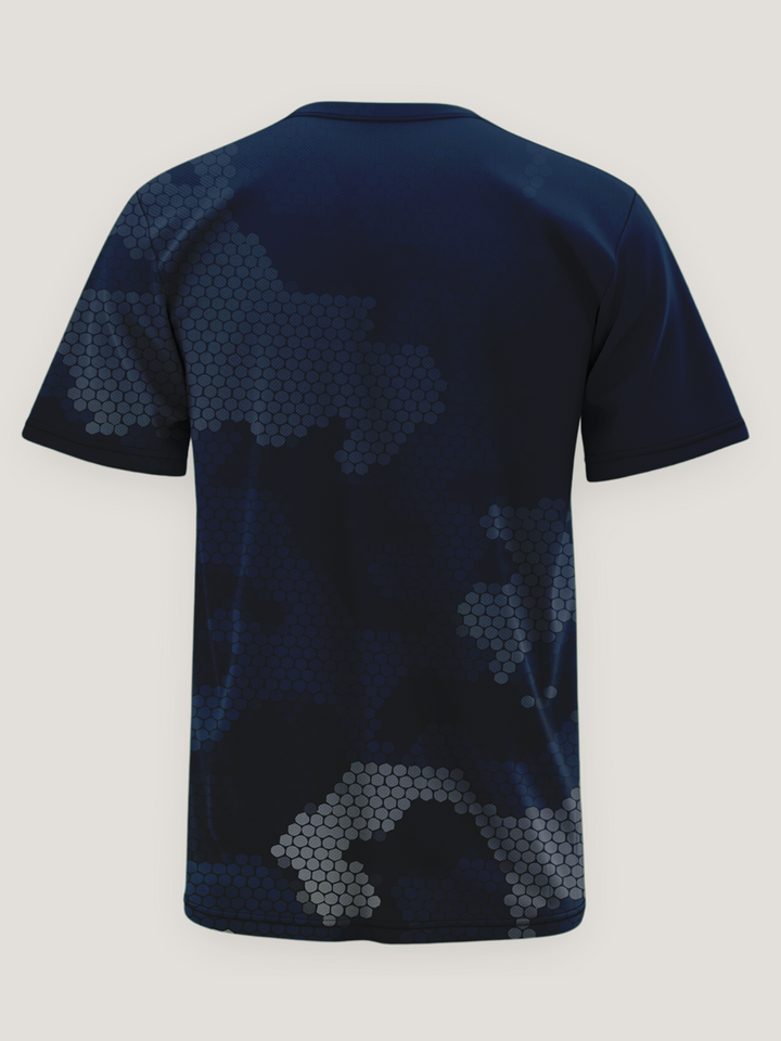 Blue Camo Round Neck Dri- Fit T-Shirt