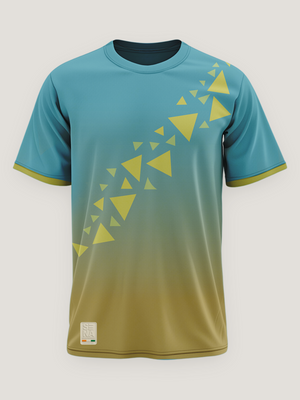 Blue Olive Gradient Geometric Print Round Neck Dri Fit T-Shirt
