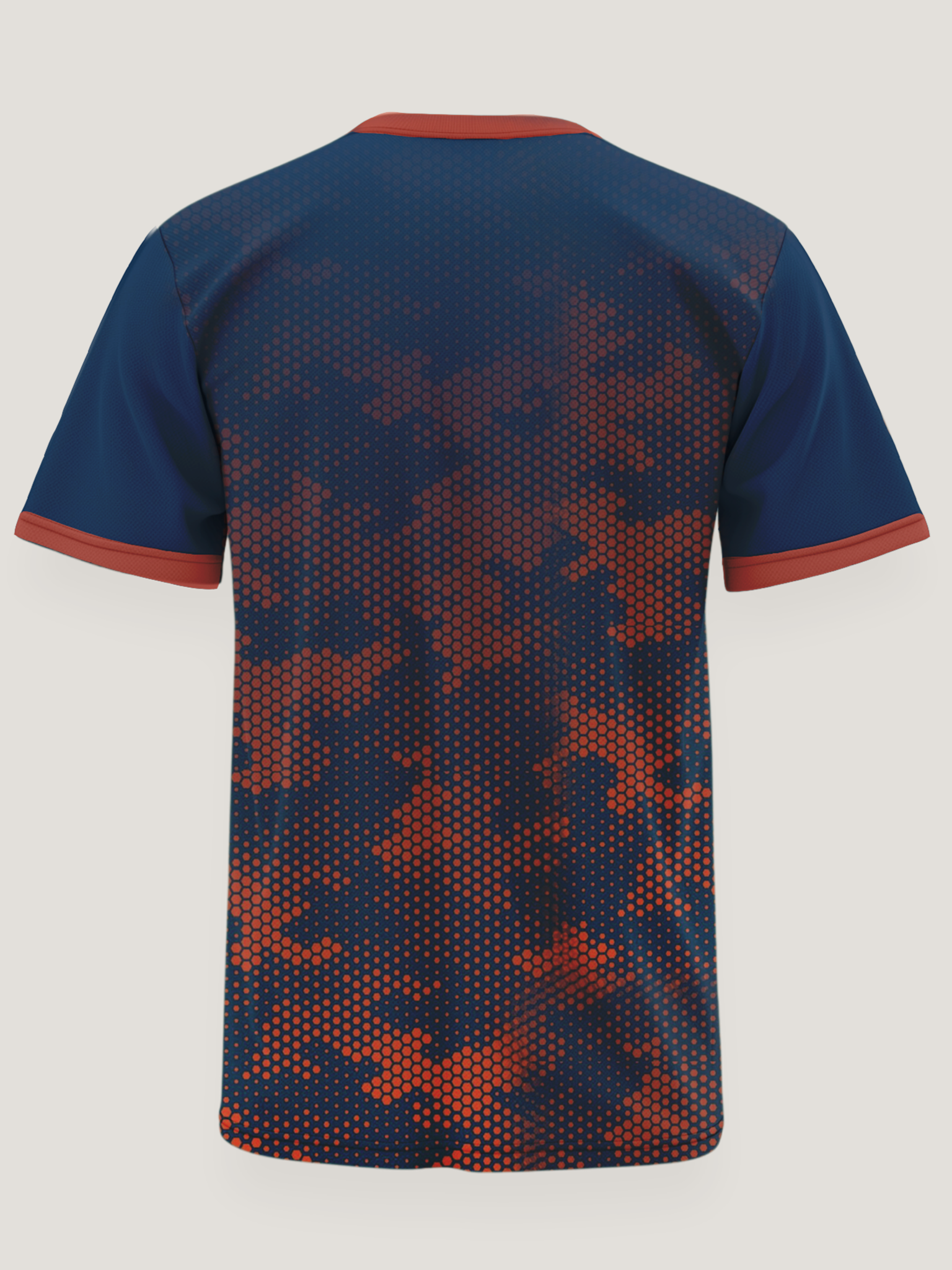 Navy & Orange Hexagonal Camouflage T-Shirt | 190 GSM Dri-Fit | Contrast Trim Athleisure