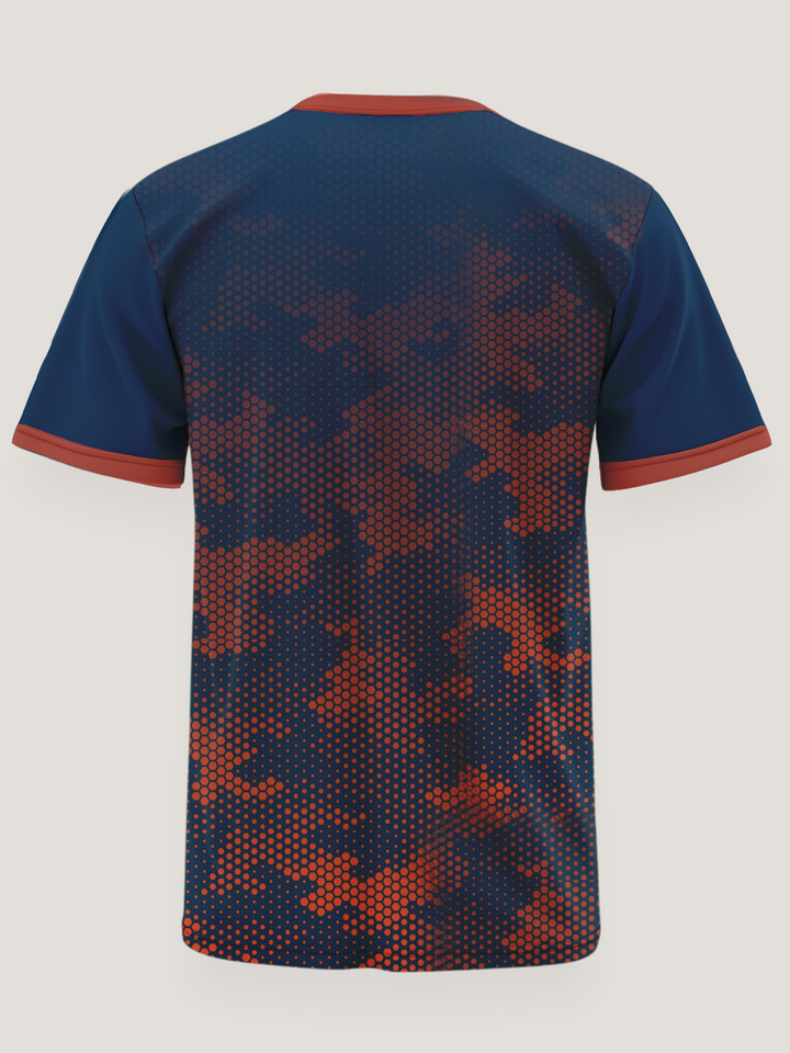Blue Orange Camo Round Neck Dri- Fit T-Shirt