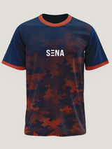 Blue Orange Camo Round Neck Dri- Fit T-Shirt