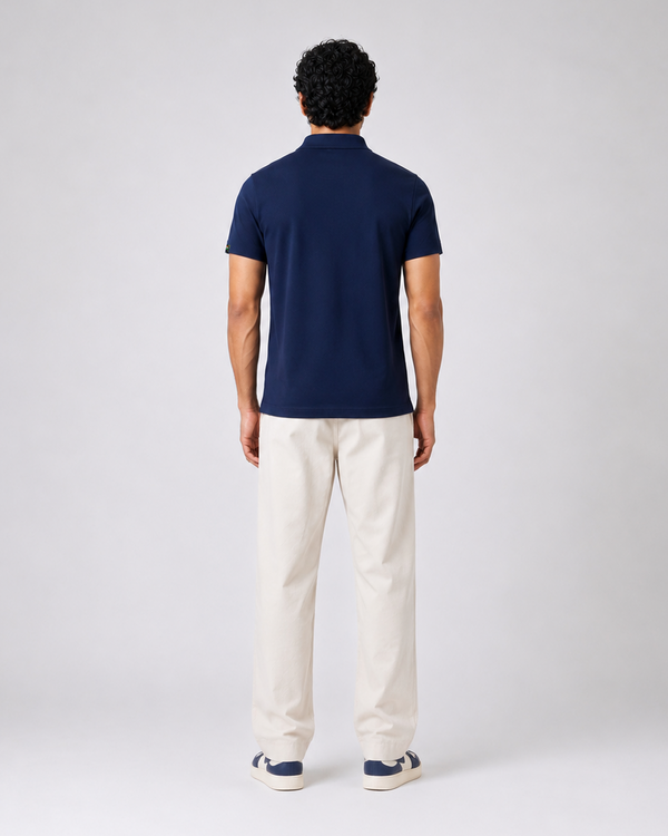 Navy Blue Half Sleeves Embroidered Polo