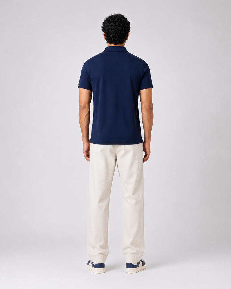 Navy Blue Half Sleeves Embroidered Polo