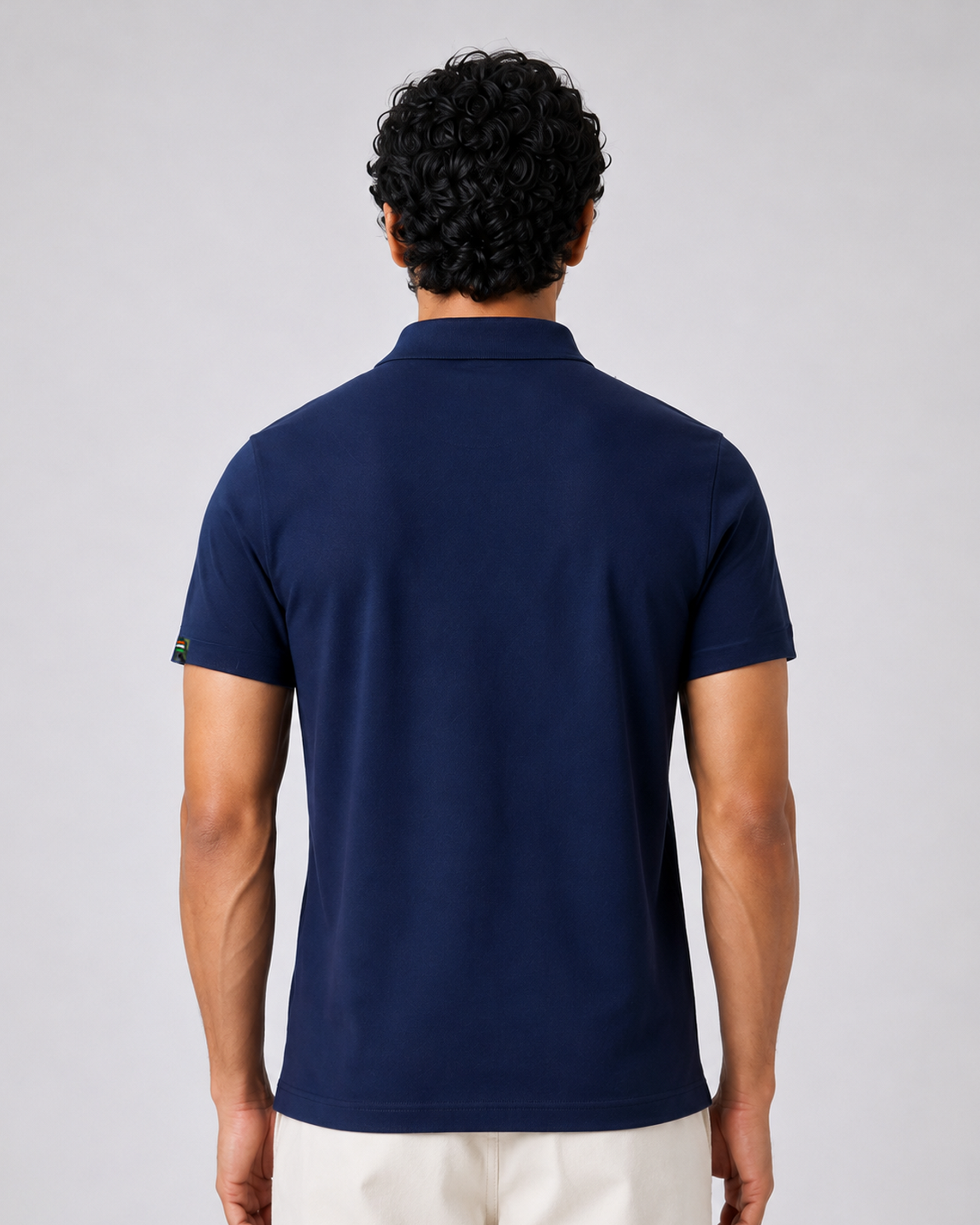 Navy Blue Half Sleeves Embroidered Polo