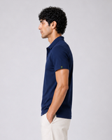Navy Blue Half Sleeves Embroidered Polo