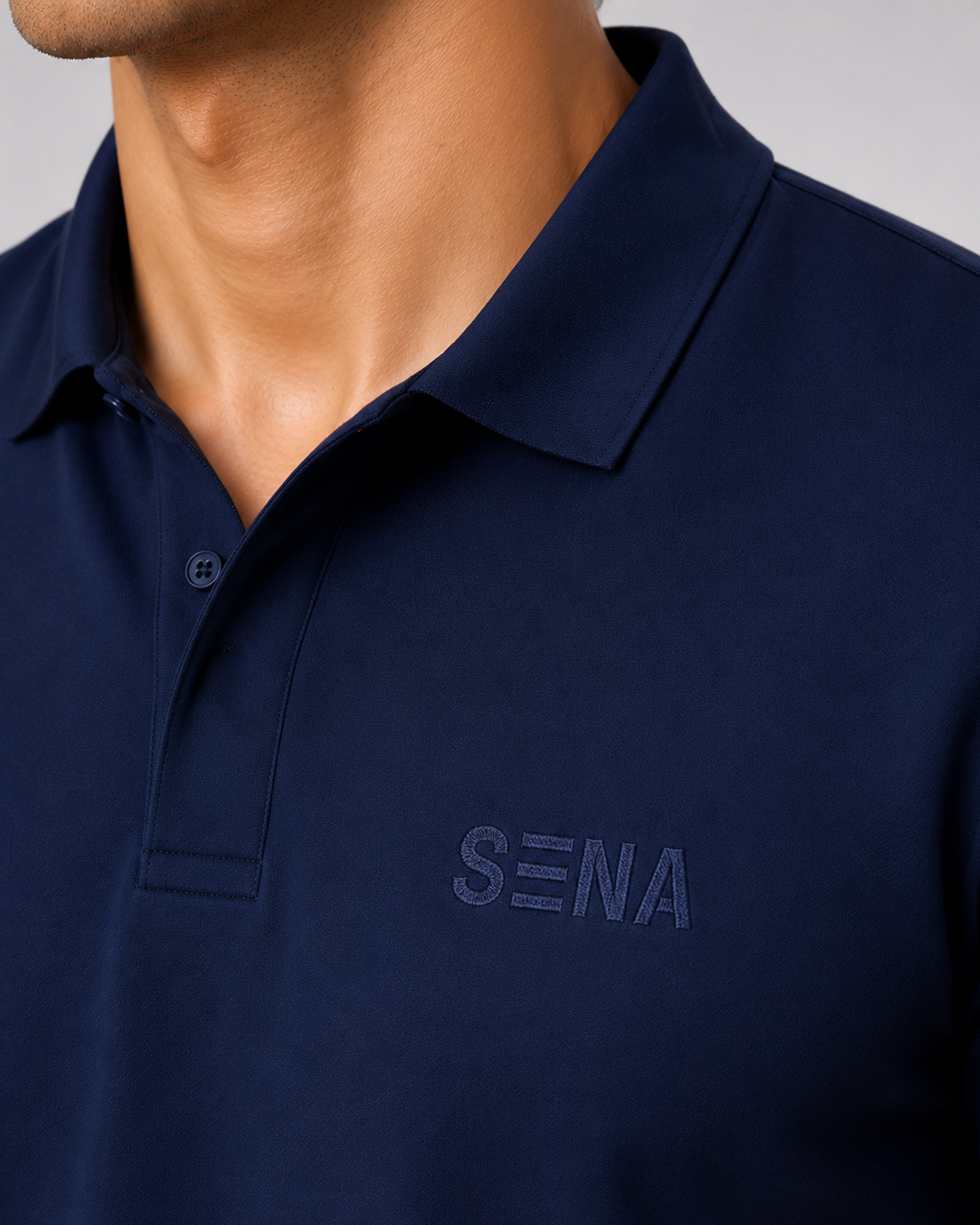 Navy Blue Half Sleeves Embroidered Polo