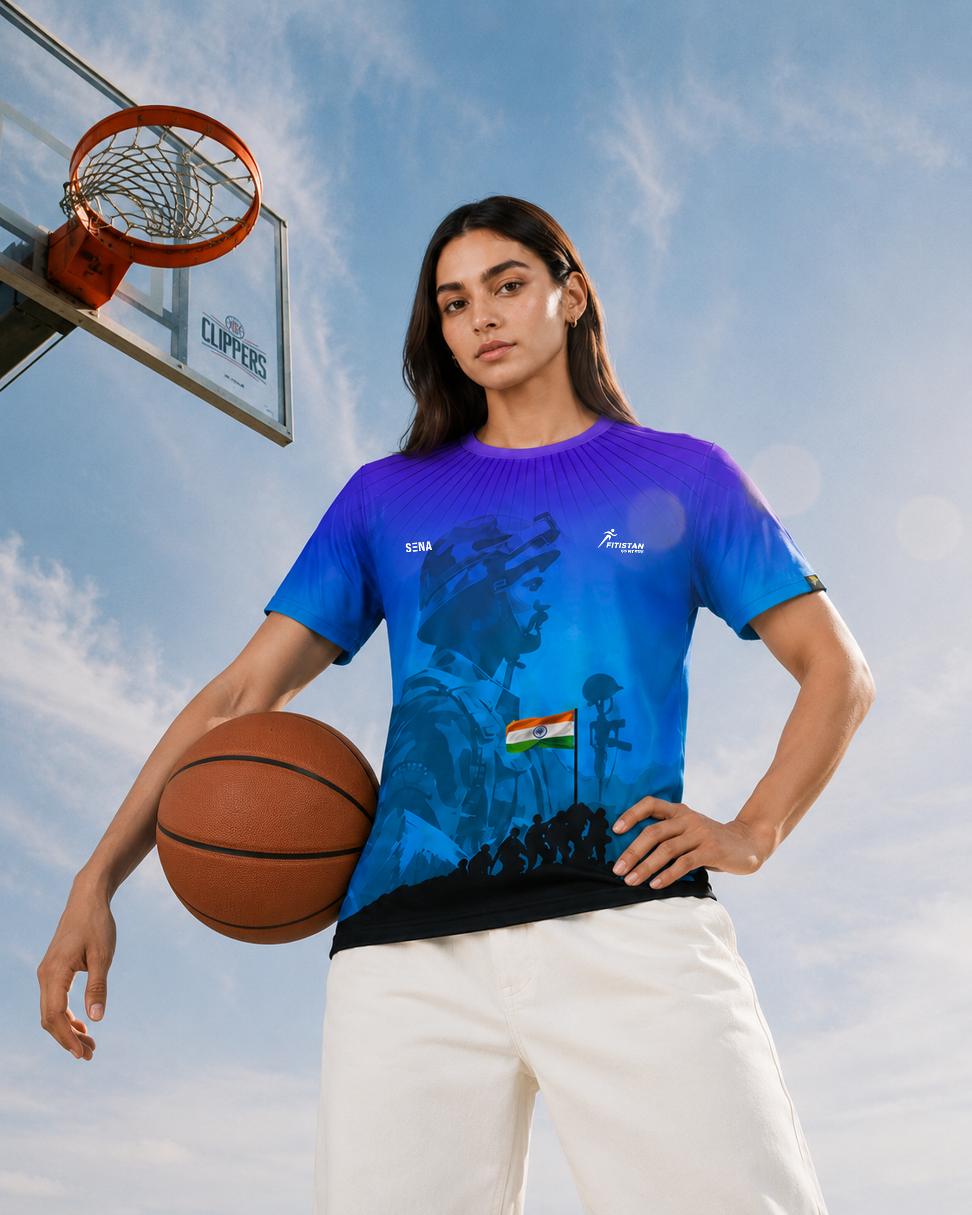 Blue Soldier Print Round Neck Dri-Fit T-Shirt