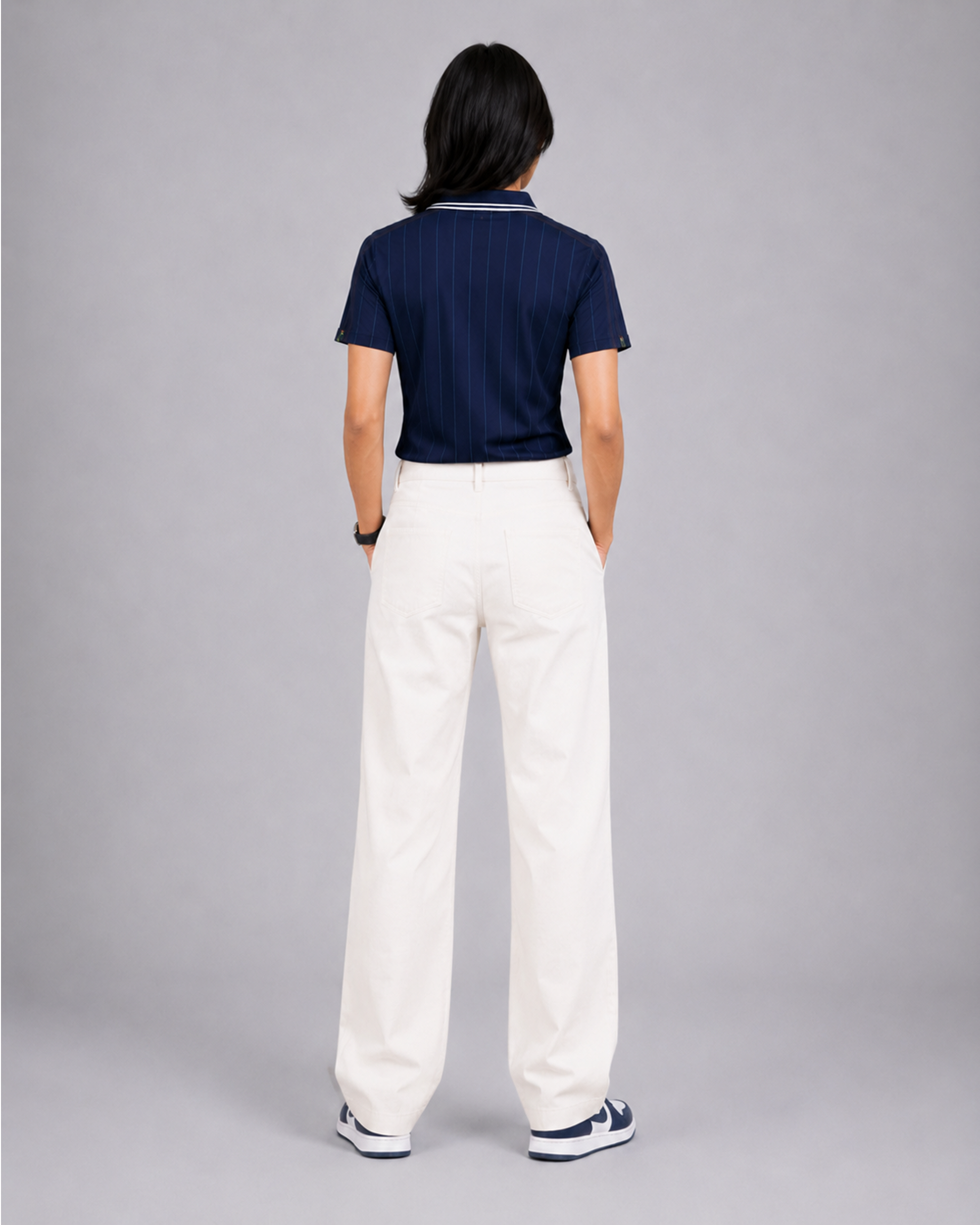 Navy Blue Pinstripe Polo Collar Dri-Fit T-Shirt