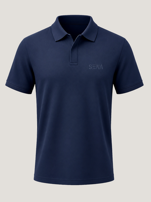 Navy Blue Half Sleeves Embroidered Polo