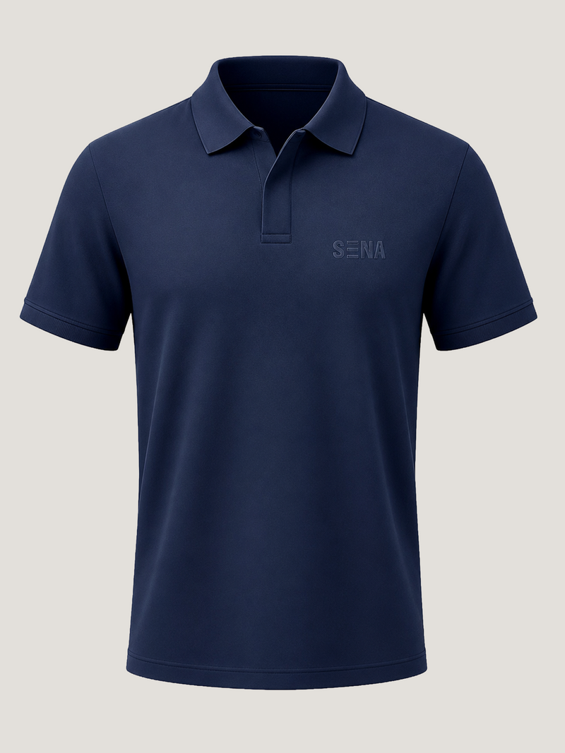 Navy Blue Half Sleeves Embroidered Polo