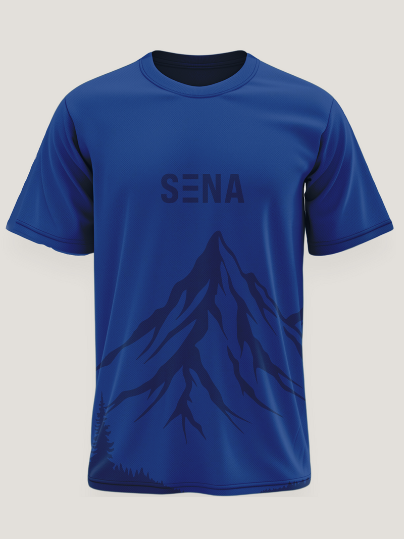Navy Blue Mountain Print Round Neck Dri-Fit T-Shirt