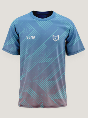 Blue Stripe Print Round Neck Dri- Fit T-Shirt