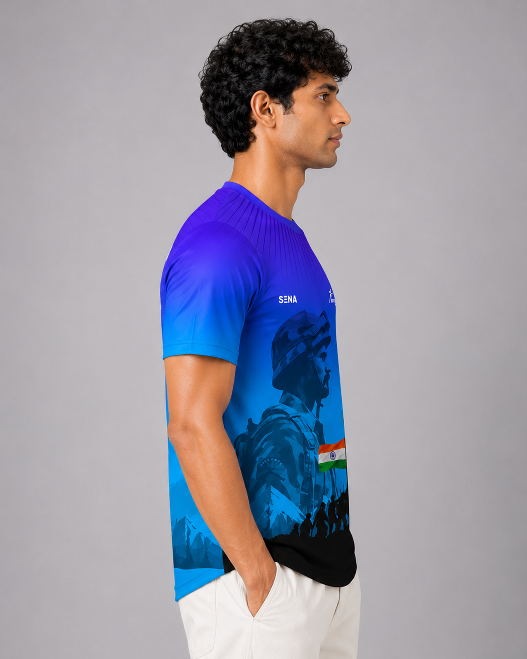Blue Soldier Print Round Neck Dri-Fit T-Shirt