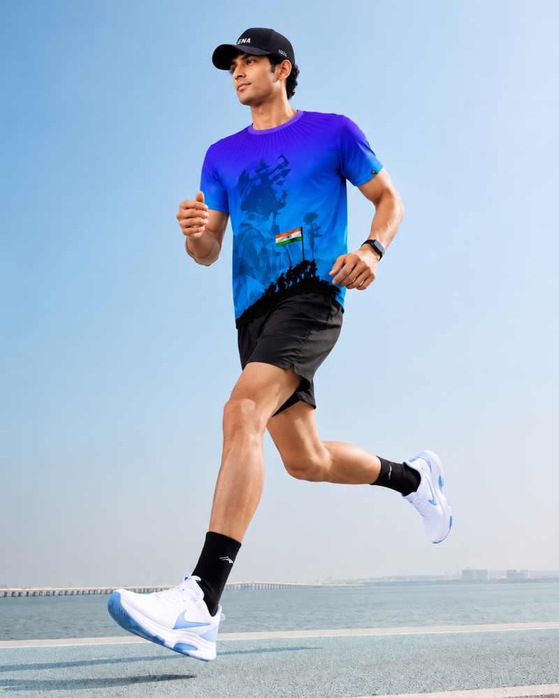 Blue Soldier Print Round Neck Dri-Fit T-Shirt