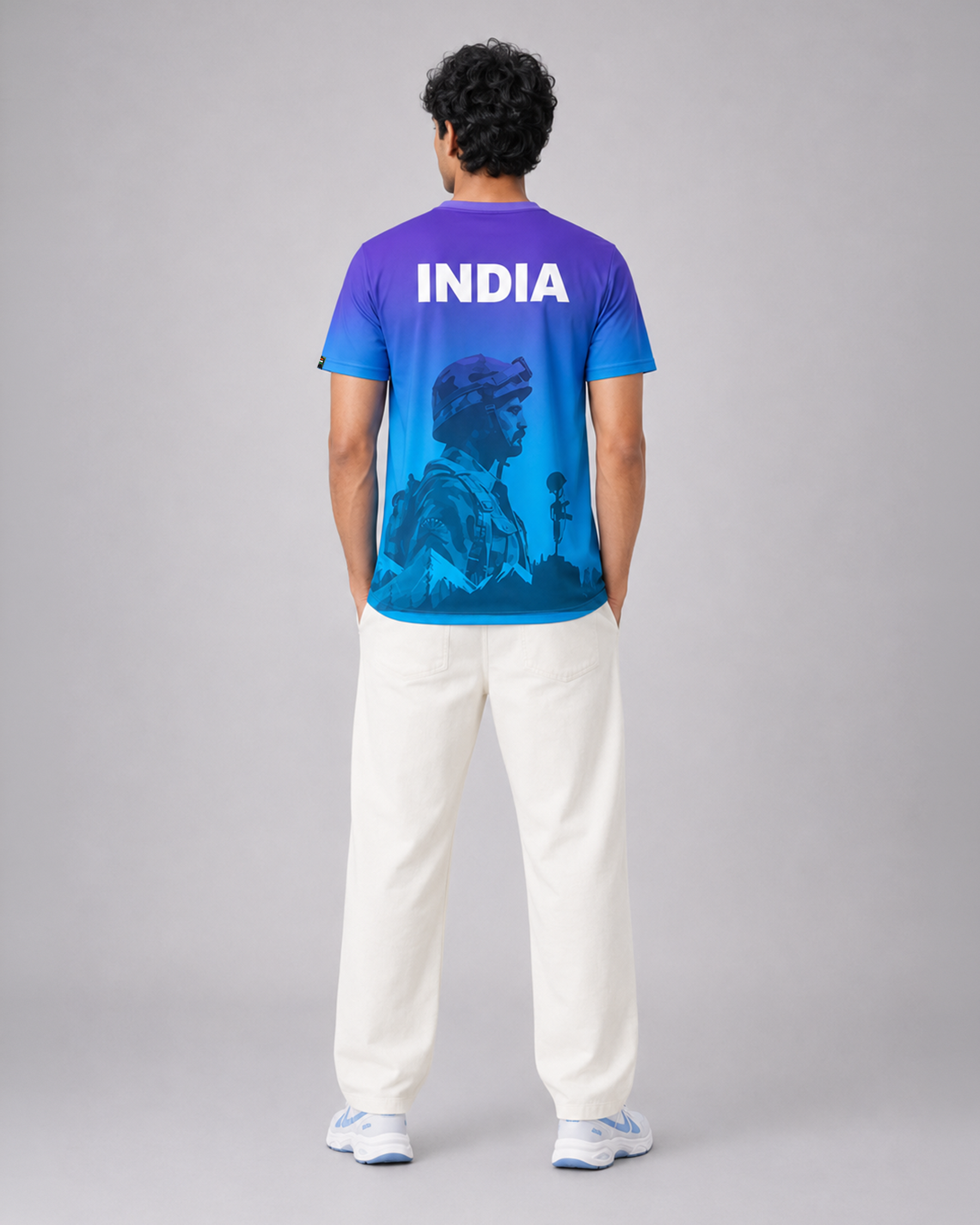 Blue Soldier Print Round Neck Dri-Fit T-Shirt