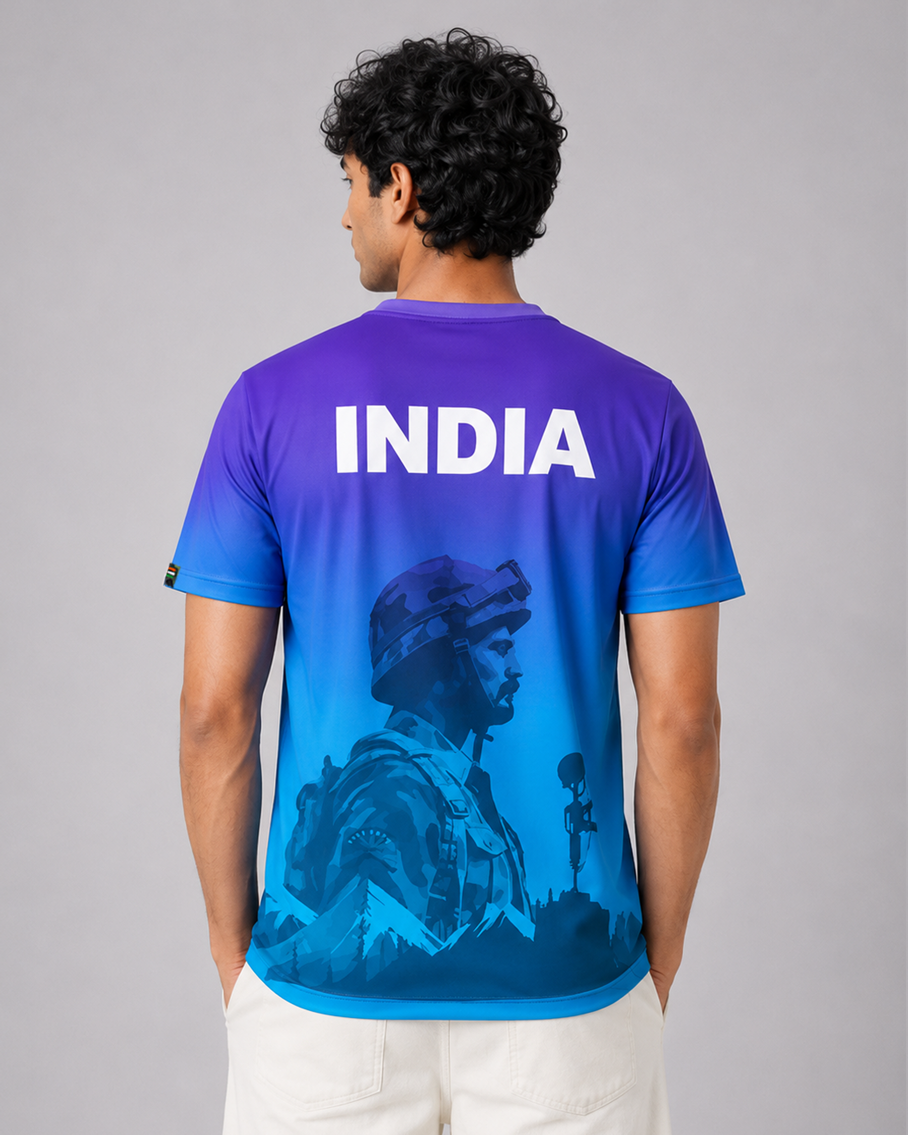Blue Soldier Print Round Neck Dri-Fit T-Shirt