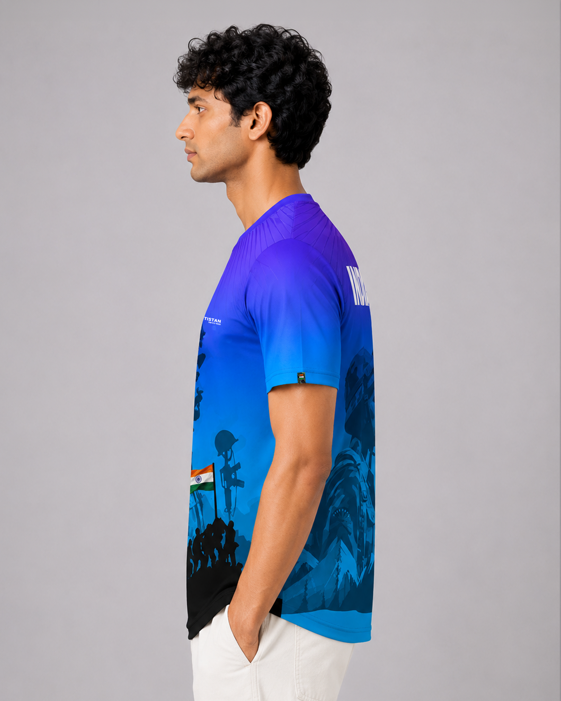 Blue Soldier Print Round Neck Dri-Fit T-Shirt
