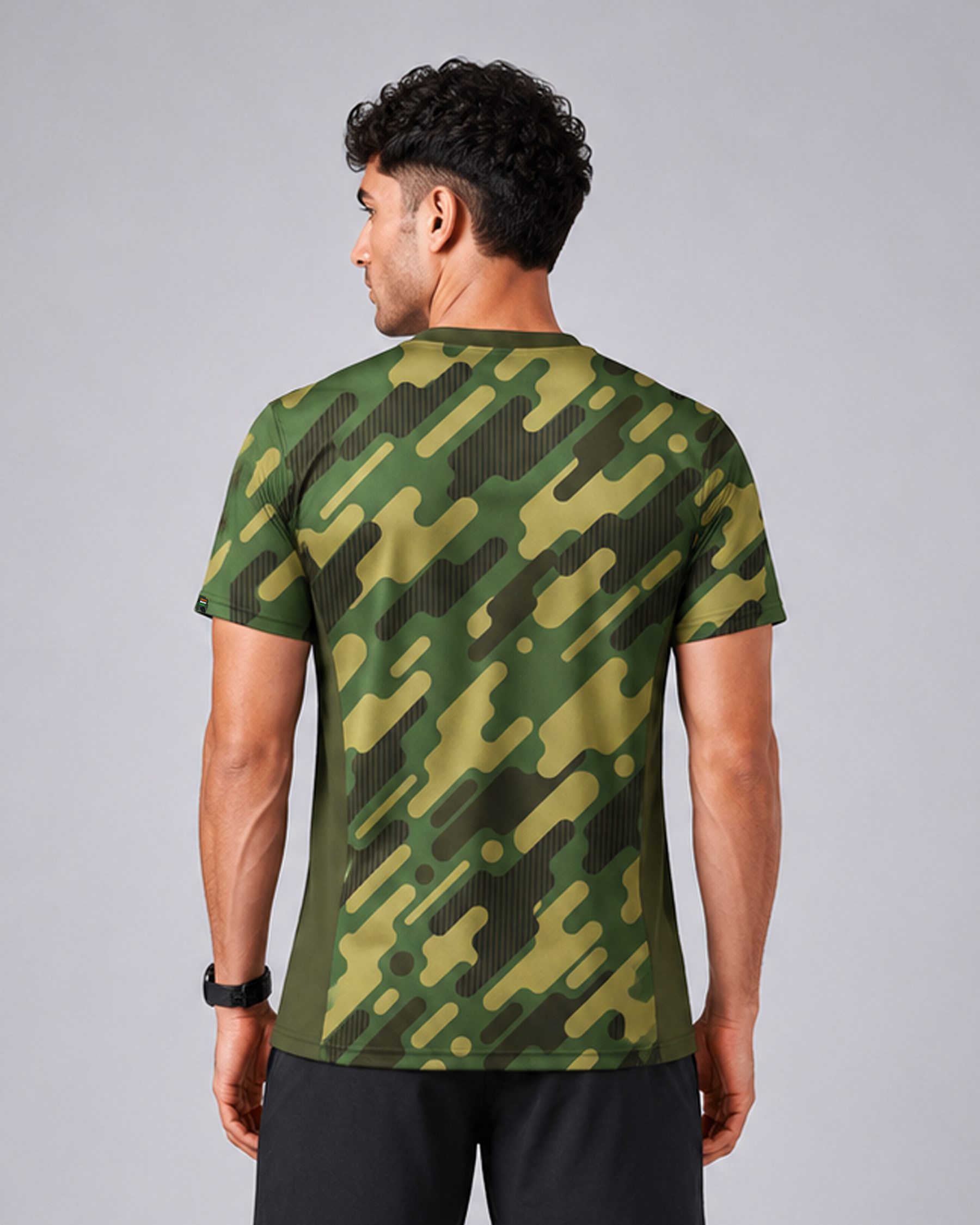 Green Army Camouflage Round Neck 180 GSM Dri-Fit T-Shirt | High-Performance Athleisure Tee