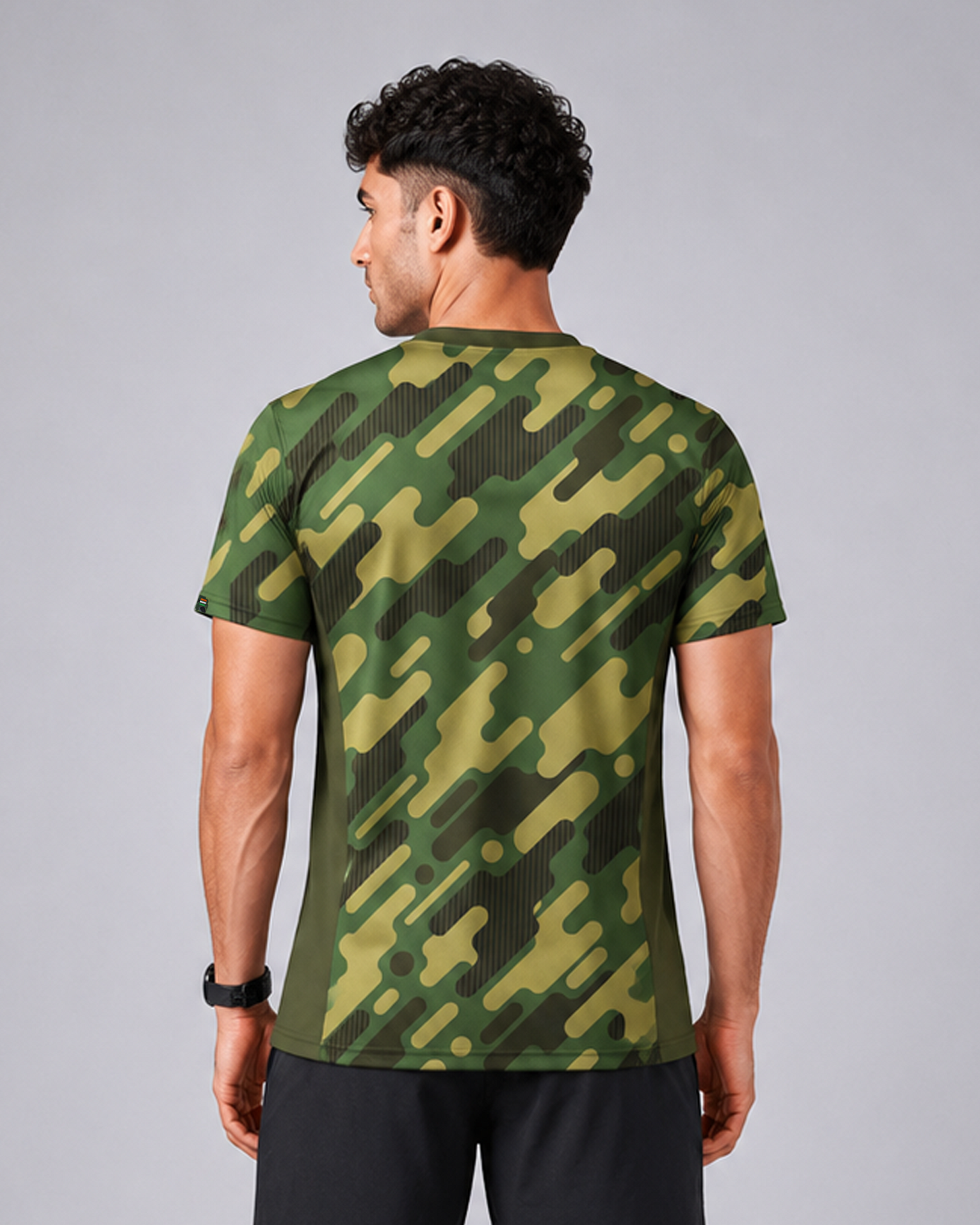 Green Army Camouflage Round Neck 180 GSM Dri-Fit T-Shirt | High-Performance Athleisure Tee
