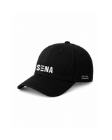Black cap with a skull and crossbones design on a white background