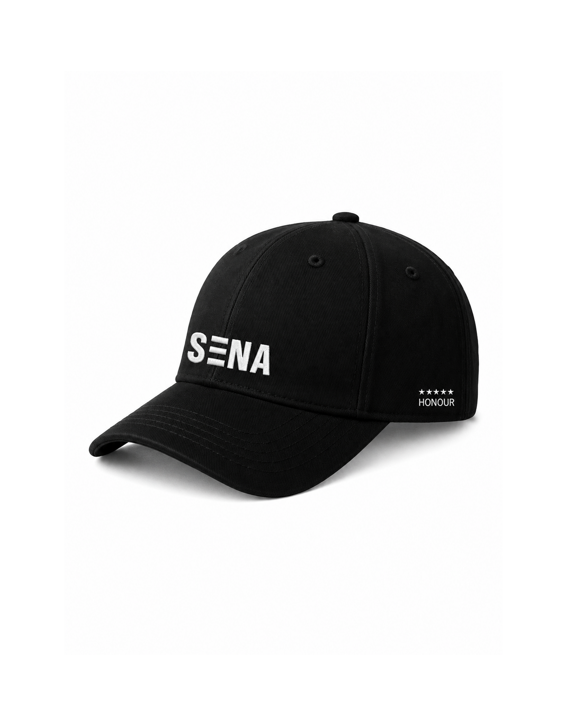 Black cap with a skull and crossbones design on a white background