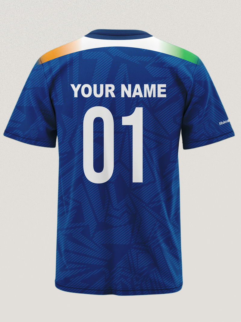 Blue India Print Round Neck Dri-Fit T-Shirt | Custom Name/Number Tee