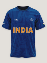 Blue India Print Round Neck Dri-Fit T-Shirt