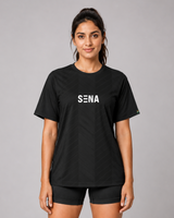 Black Chevron Print Round Neck Dri -Fit T-Shirt