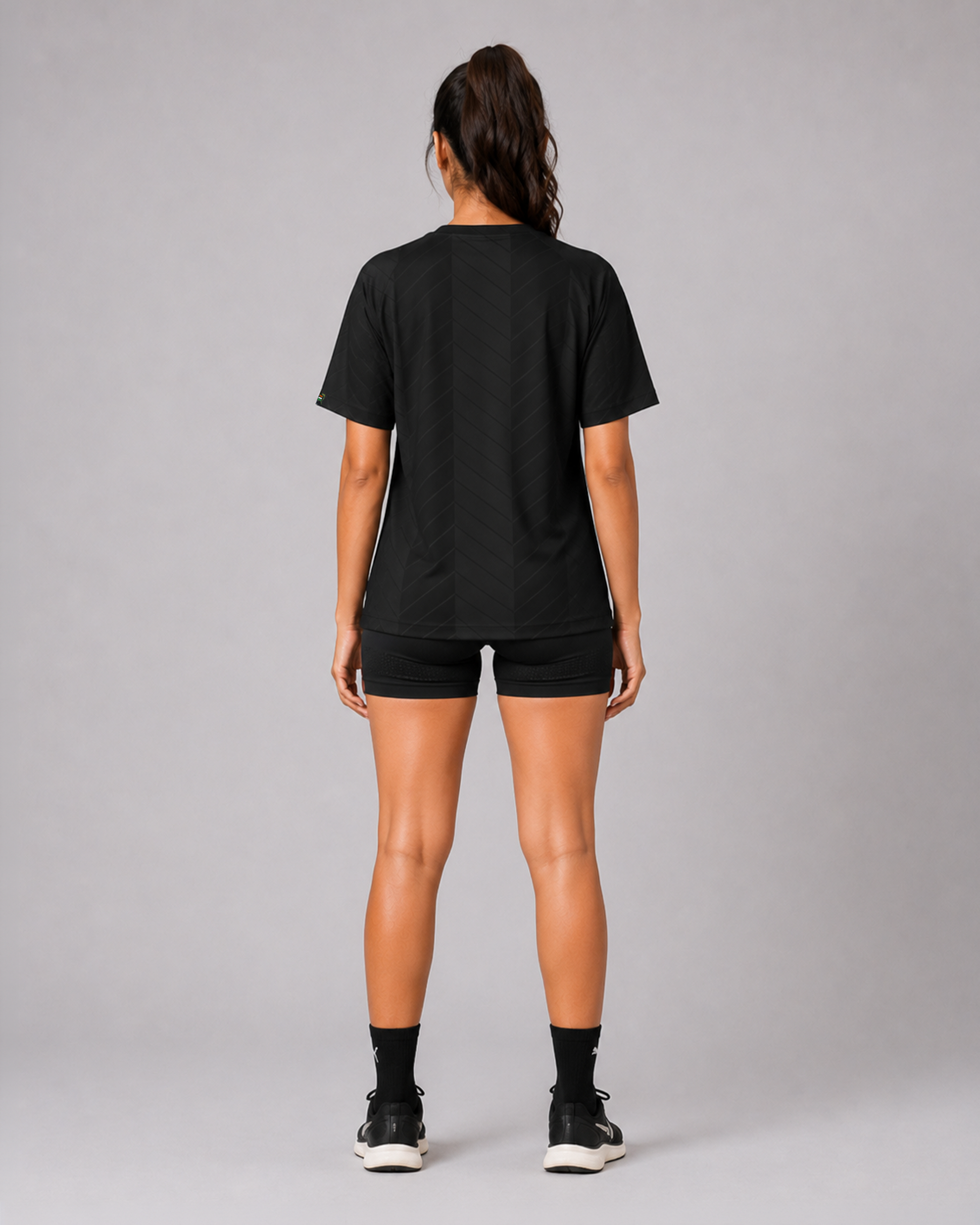 Black Chevron Print Round Neck Dri -Fit T-Shirt