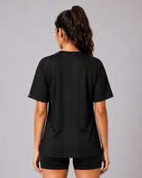 Black Chevron Print Round Neck Dri -Fit T-Shirt