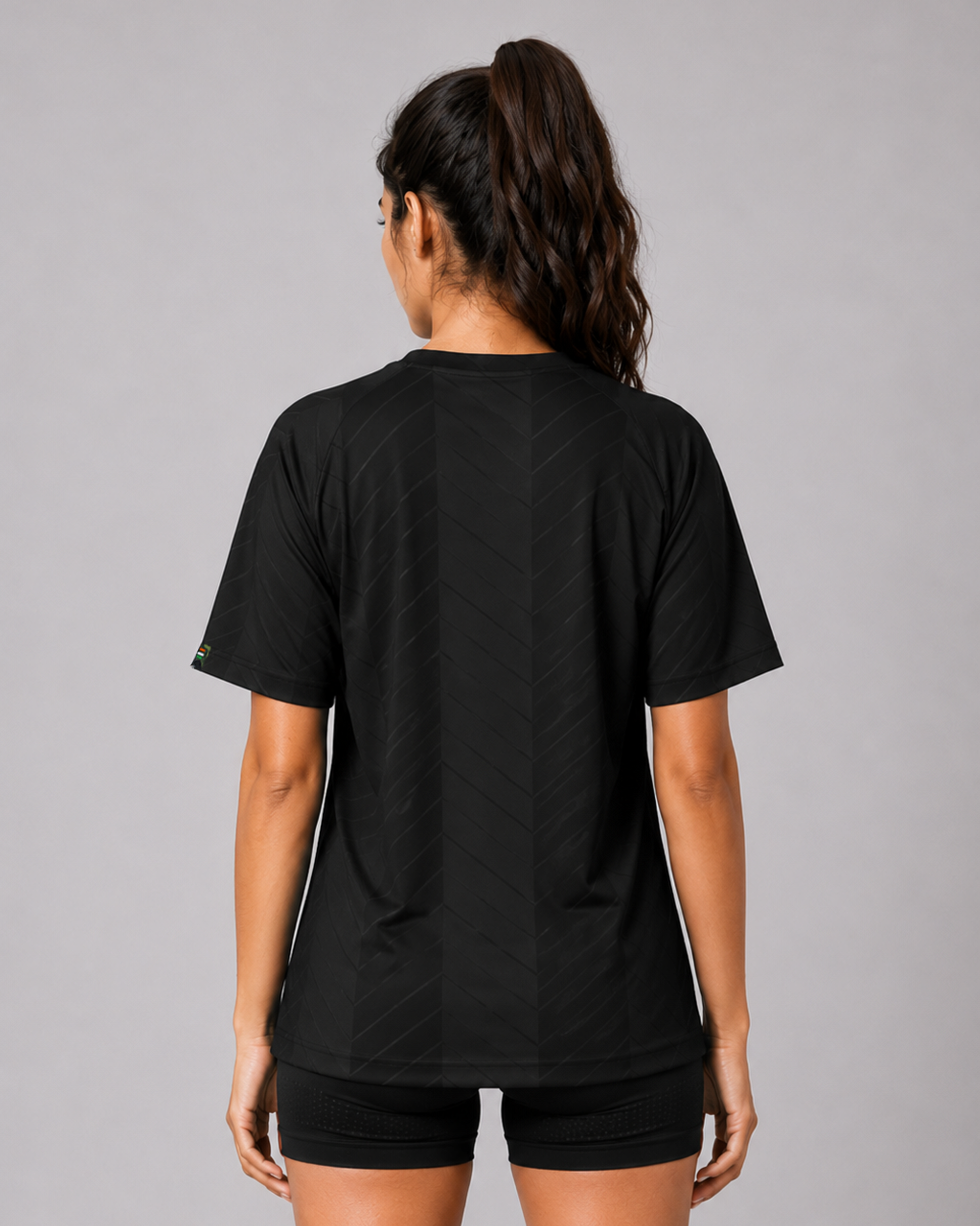 Black Chevron Print Round Neck Dri -Fit T-Shirt