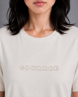 Light Beige COURAGE Embroidered T-Shirt | 220 GSM Cotton Sinker Relaxed Fit Tee