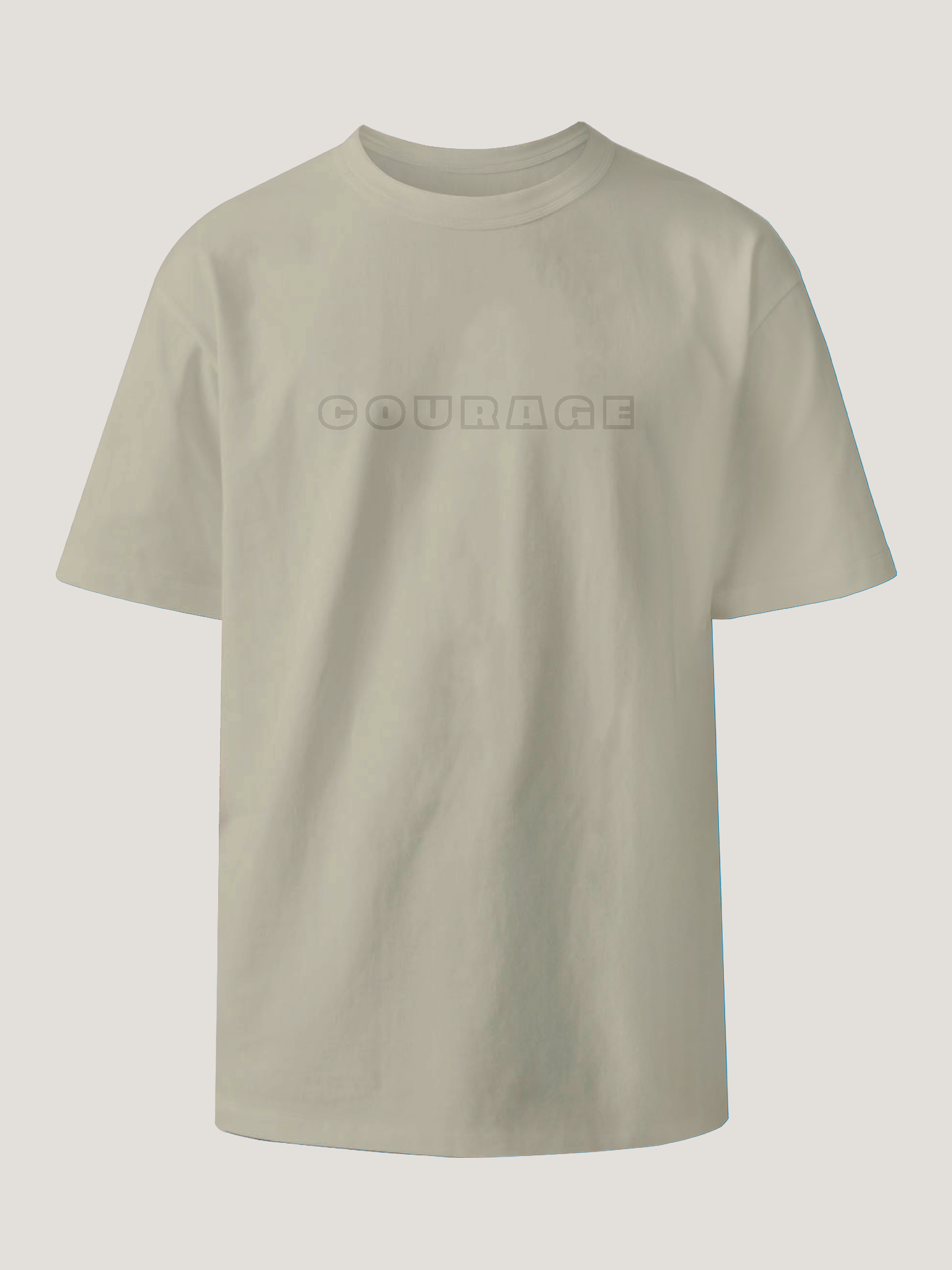 Light Beige COURAGE Embroidered T-Shirt | 220 GSM Cotton Sinker Relaxed Fit Tee