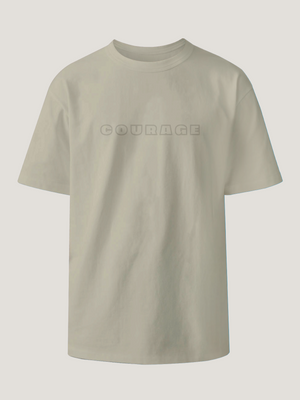 Light Beige COURAGE Embroidered T-Shirt | 220 GSM Cotton Sinker Relaxed Fit Tee