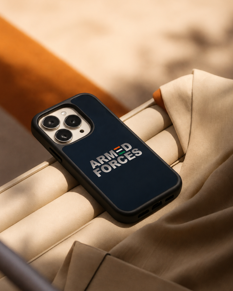 Armed Forces India Tricolour iPhone Case | MagSafe Compatible Navy Blue Cover